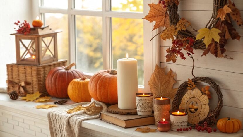 Creative DIY Projects for a Beautiful Autumn Home Mason jar lanterns decorated with colorful autumn leaves for a beautiful autumn home centerpiece