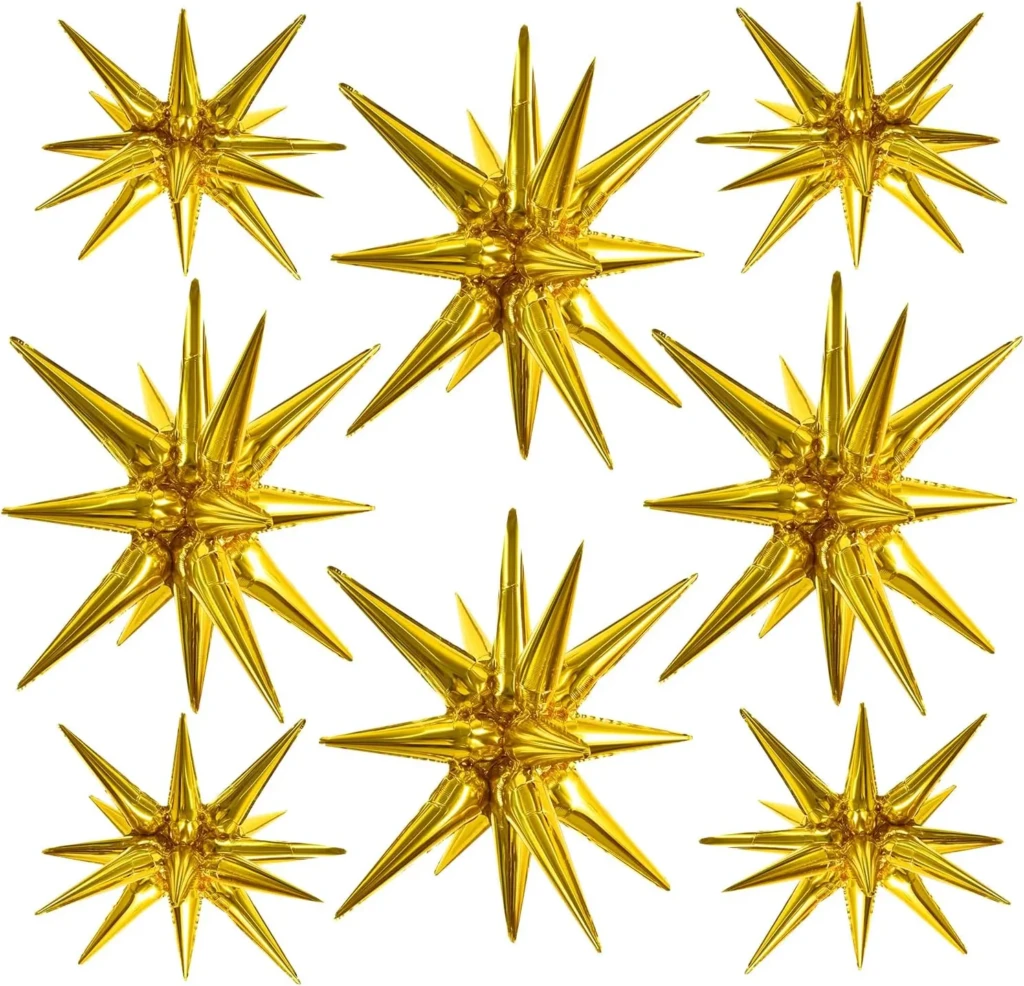  8 Pcs Gold Star Foil Balloons Large Explosion Mylar Balloons for Party Backdrop Christmas New Year Birthday